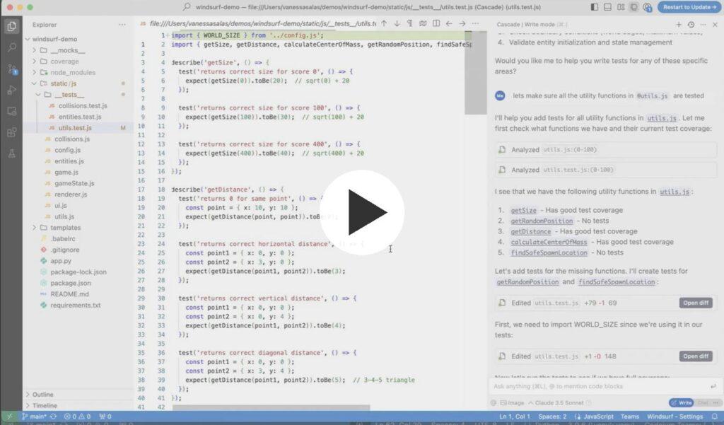 Windsurf cascade screenshot demo