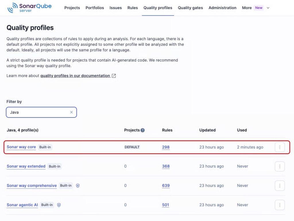 sonar quality profiles