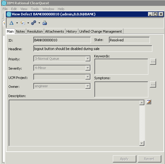 Figure 14: ClearQuest record (opened from within R&amp;D Reporter)