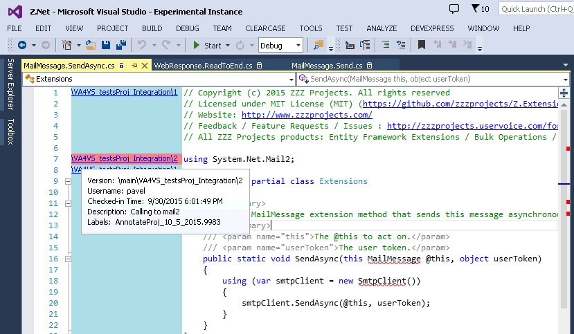 clearcase visual studio annotation